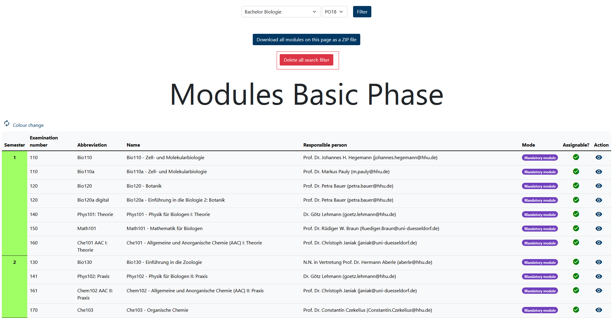 How do I filter modules through the given choices?
