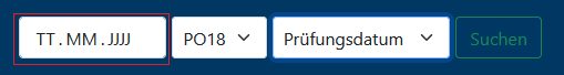 Wie kann ich in der Anwendung nach Dingen oder meinem Prüfungsdatum suchen?