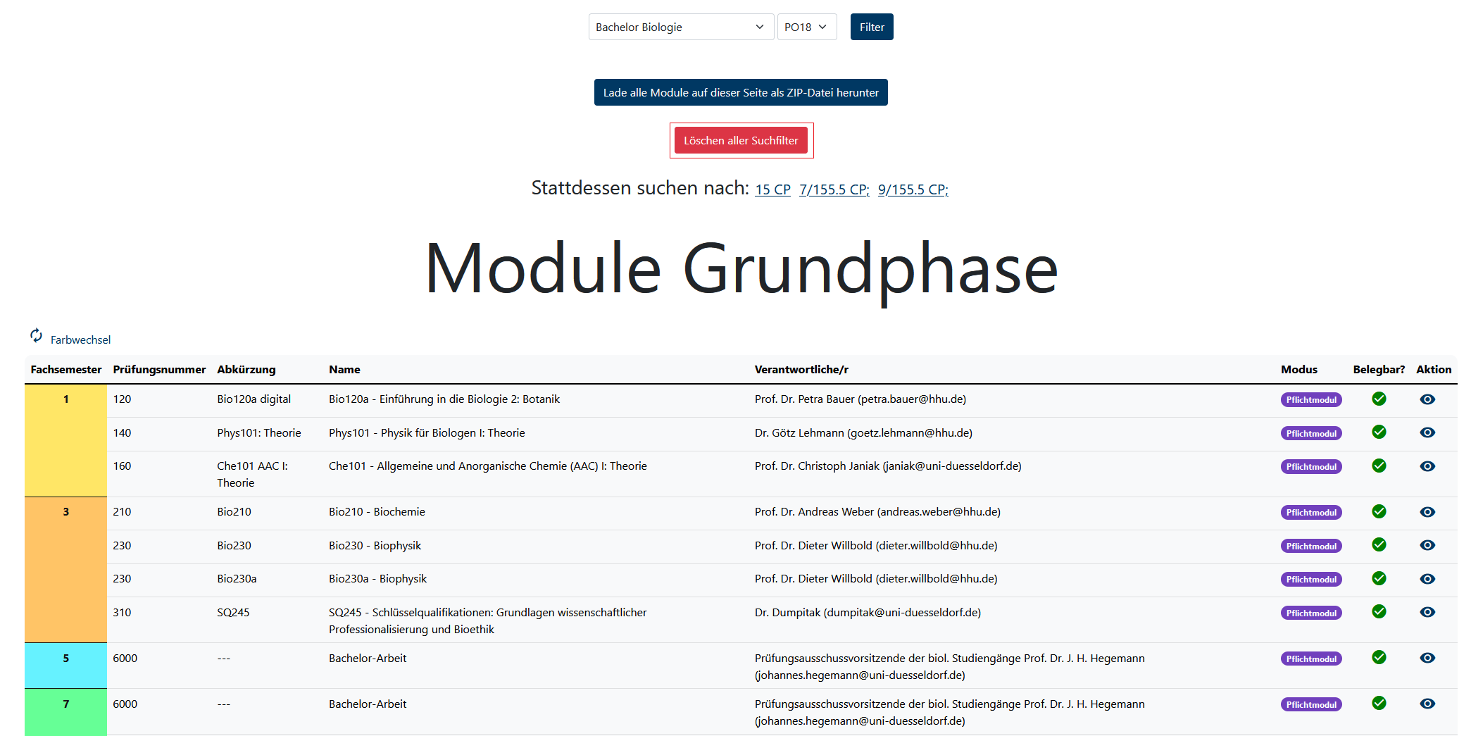 Wie kann ich in der Anwendung nach Dingen oder meinem Prüfungsdatum suchen?