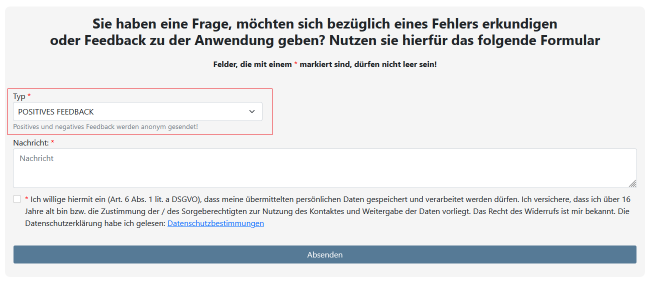 Wie stelle ich eine Frage, erkundige mich nach einem speziellen Fehler oder äußere Feedback zu der Anwendung?